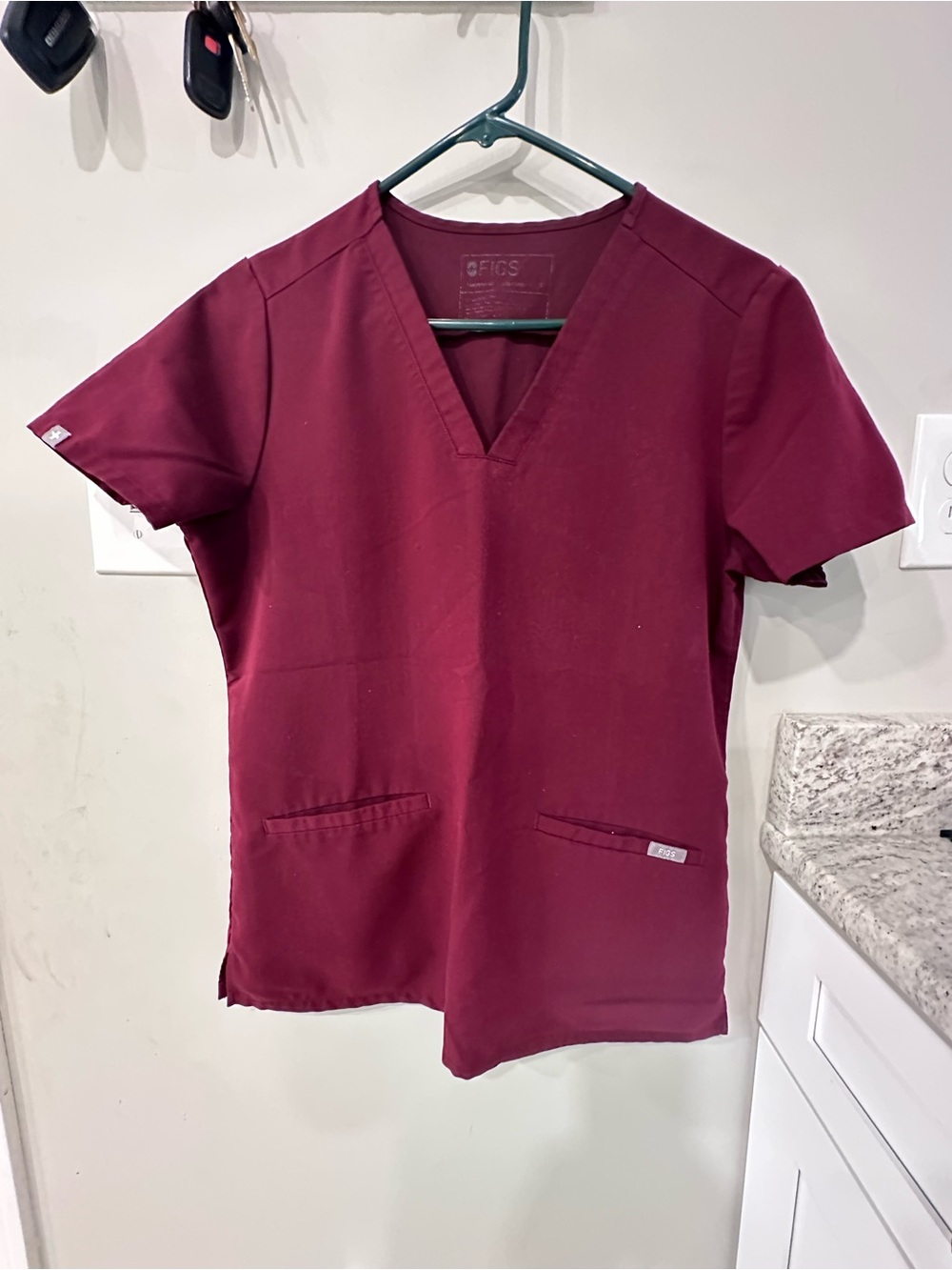 Figs V-Neck Scrub Top - Burgundy